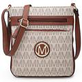 MARCO M KELLY Women Crossbody Purses Multi Pockets Large Signature Monogram Zip Shoulder Bags Ladies PU Leather Handbag, M-beige