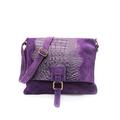 Kitise Womens Soft Italian Suede Leather Croc Skin Pattern Flap Over Small Shoulder Messenger Handbag Cross Body Side Bag For Ladies (Purple)