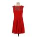 DressBarn Casual Dress - A-Line Crew Neck Sleeveless: Red Solid Dresses - Women's Size 8