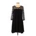 Nina Leonard Casual Dress - A-Line Scoop Neck 3/4 sleeves: Black Solid Dresses - New - Women's Size Medium