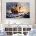Design Art White Majestic Sailboat In Storm II - Boat Canvas Print Set Metal in Orange | 40 H x 60 W x 1 D in | Wayfair PT89112-3PXXL