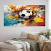 Winston Porter Abstraction Soccer Ball - Sports Wall Decor - 5 Equal Panels Canvas in Blue/Red | 28 H x 60 W x 1 D in | Wayfair