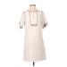 Lilla P Casual Dress - Mini High Neck Short sleeves: Ivory Solid Dresses - Women's Size Small