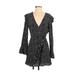 Zara TRF Cocktail Dress - Mini V Neck Long sleeves: Black Print Dresses - Women's Size Medium