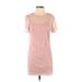 Forever 21 Casual Dress - Mini Crew Neck Short sleeves: Pink Solid Dresses - New - Women's Size Small