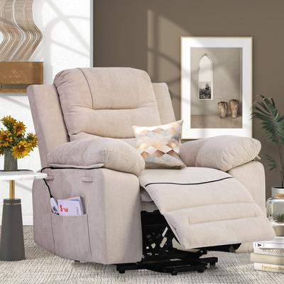 Beige Linen Power Lift Chair for Elderly, Adjustable Massage