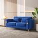 Modern Velvet Loveseat Sofa for Living Room, Square Arms Upholstered Sofa Couch with 2 Pillows and Gold Metal Legs, Dark Blue