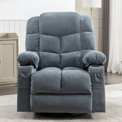 Blue Oversized Rocker Recliner Massage Chair with Cup Holders, USB, Vibration Massage, Heating