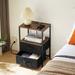 End Table with Charging Station, Nightstand with USB Port, Fabric Bag, 2 Drawers & Open Storage Shelf Side Table