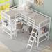 Twin Size Solid Wood L-Shaped Loft Bed with Ladder and 2 Built-in Desks