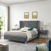 2-Pieces Bedroom Sets with Upholstered Platform Bed and 1 Nightstands, Electroplate Metal Legs and Nailhead Decorate Headboard