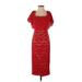 Theia Cocktail Dress - Sheath Square Short sleeves: Red Print Dresses - Women's Size 0