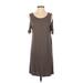 Trafaluc by Zara Casual Dress - Shift Cold Shoulder Short sleeves: Brown Print Dresses - Women's Size Small