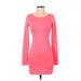 TOBI Casual Dress - Bodycon Scoop Neck Long sleeves: Pink Color Block Dresses - Women's Size Small