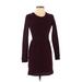 Topshop Casual Dress - Mini Crew Neck Long sleeves: Burgundy Solid Dresses - New - Women's Size 4