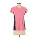 Beverly Hills Polo Club Short Sleeve T-Shirt: Pink Color Block Tops - Women's Size Small