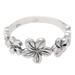 Island Blossom,'Polished Sterling Silver Band Ring with Floral Motifs'