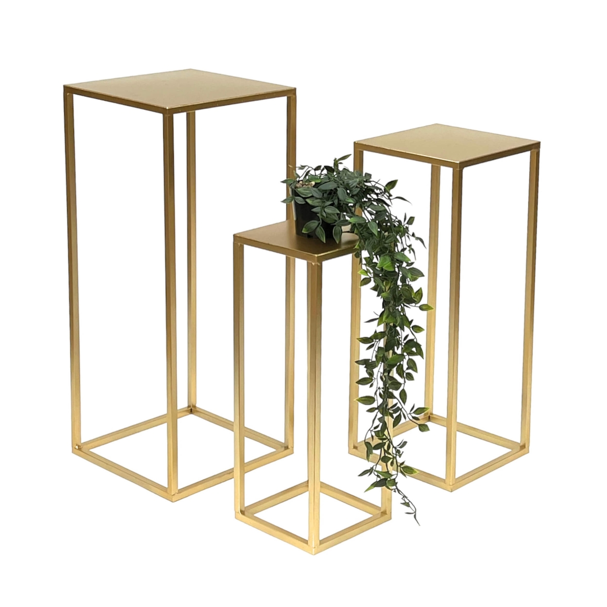DanDiBo Blumenhocker Metall Gold Eckig Blumenständer Beistelltisch 96506 3er Set Blumensäule Modern Pflanzenständer Pflanzenhocker Image