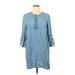 Ruby Rd. Casual Dress - Shift Tie Neck 3/4 sleeves: Blue Solid Dresses - Women's Size X-Large