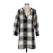 Old Navy Casual Dress - Mini V Neck 3/4 sleeves: Gray Checkered/Gingham Dresses - Women's Size X-Small