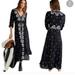 Free People Dresses | Free People Black Embroidered Floral Long Sleeve Cottage Style Maxi Dress. | Color: Black/White | Size: S