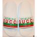 Gucci Shoes | Gucci Men's Original Web Leather Slides Sandals Shoes | Color: White | Size: 10.5