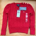 Polo By Ralph Lauren Shirts & Tops | Nwt Polo Ralph Lauren $65 Girls Size 4 Cable-Knit Sweater Cotton Pullover Red | Color: Red | Size: 4tg