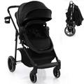 Maxmass Baby Pushchair, Foldable Infant Stroller with Adjustable Backrest & Canopy, Detachable Foot Cover and Storage Bag, Toddler Travel Buggy for 0-3 Years Old (Black)