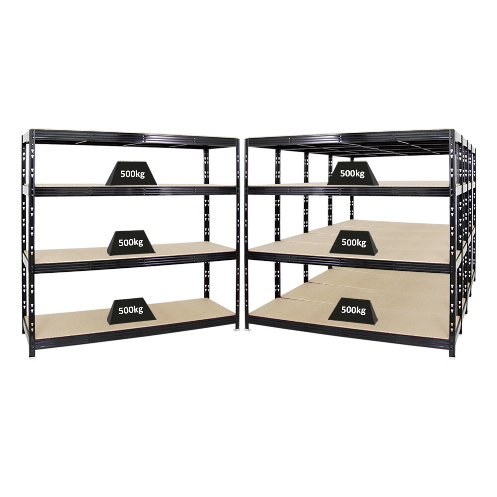 PROREGAL Mega Deal 5x Profi Schwerlastregal Rhino | HxBxT 180x200x60cm | 4 Spanplatten-Ebenen 8mm | Fachlast 500kg | Schwarz Image