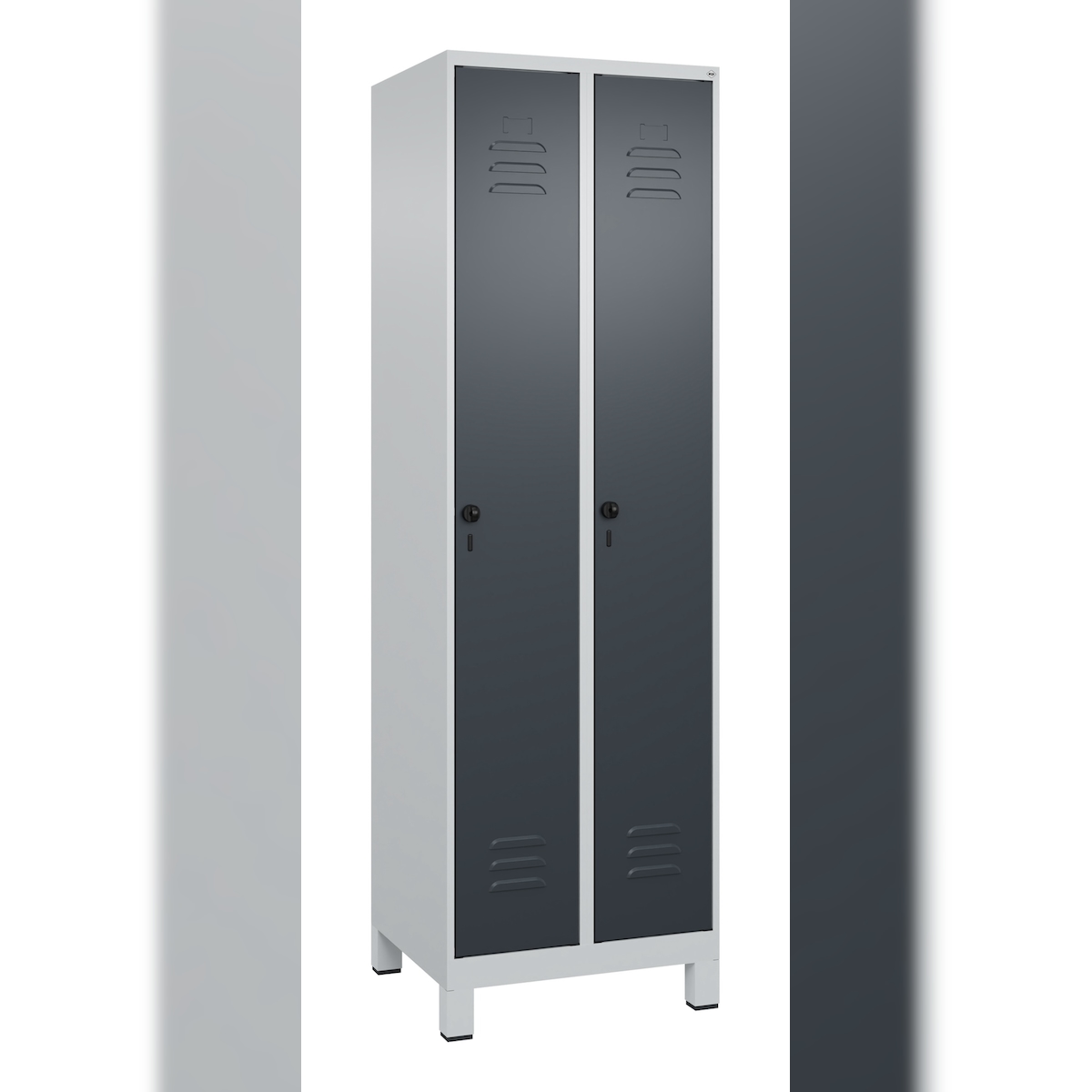 C+P Spind Classic PLUS, Füßen, 2 Abteile, HxBxT 195x60x50cm, Sicherheitsdrehriegel, Hellgrau/Anthrazit von PROREGAL Image