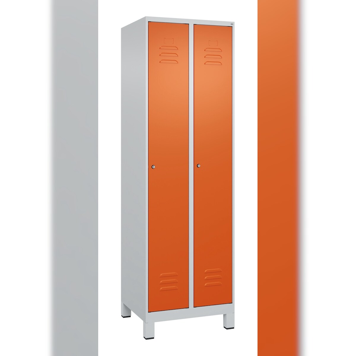 C+P Spind Classic PLUS, Füßen, 2 Abteile, HxBxT 195x60x50cm, Zylinderschloss, Hellgrau/Reinorange von PROREGAL Image