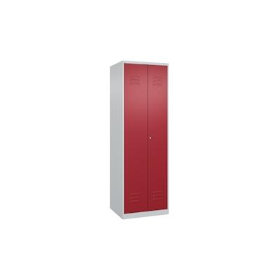 C+P Doppel-Spind Classic PLUS, 2 Abteile, HxBxT 185x60x50cm, Zylinderschloss, Hellgrau/Rubinrot von PROREGAL Image