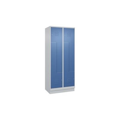 C+P Z-Spind Classic PLUS, Sockel, 4 Abteile, HxBxT 195x80x50cm, Zylinderschloss, Hellgrau/Fernblau von PROREGAL Image