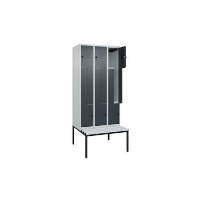 C+P Z-Spind Classic PLUS, Kunststoff untergebaute Sitzbank, 6 Abteile, HxBxT 212x90x82cm, Sicherheitsdrehriegel, Hellgrau/Anthrazit von PROREGAL Image