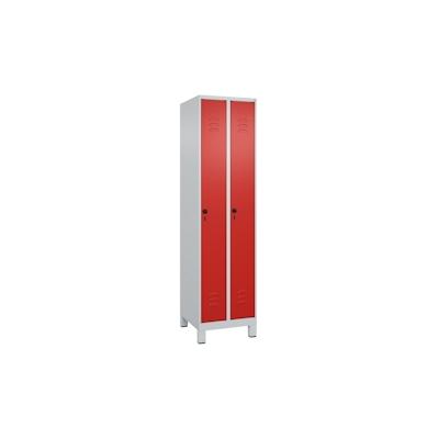C+P Spind Classic PLUS, Füßen, 2 Abteile, HxBxT 195x50x50cm, Sicherheitsdrehriegel, Hellgrau/Rot von PROREGAL
