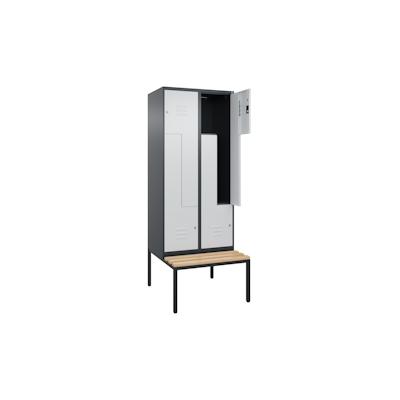 C+P Z-Spind Classic PLUS, Buche untergebaute Sitzbank 4 Abteile, HxBxT 212x80x82cm, Zylinderschloss, Anthrazit/Hellgrau von PROREGAL Image