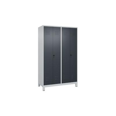 C+P Doppel-Spind Classic PLUS, Füßen, 4 Abteile, HxBxT 195x120x50cm, Sicherheitsdrehriegel, Hellgrau/Anthrazit von PROREGAL Image