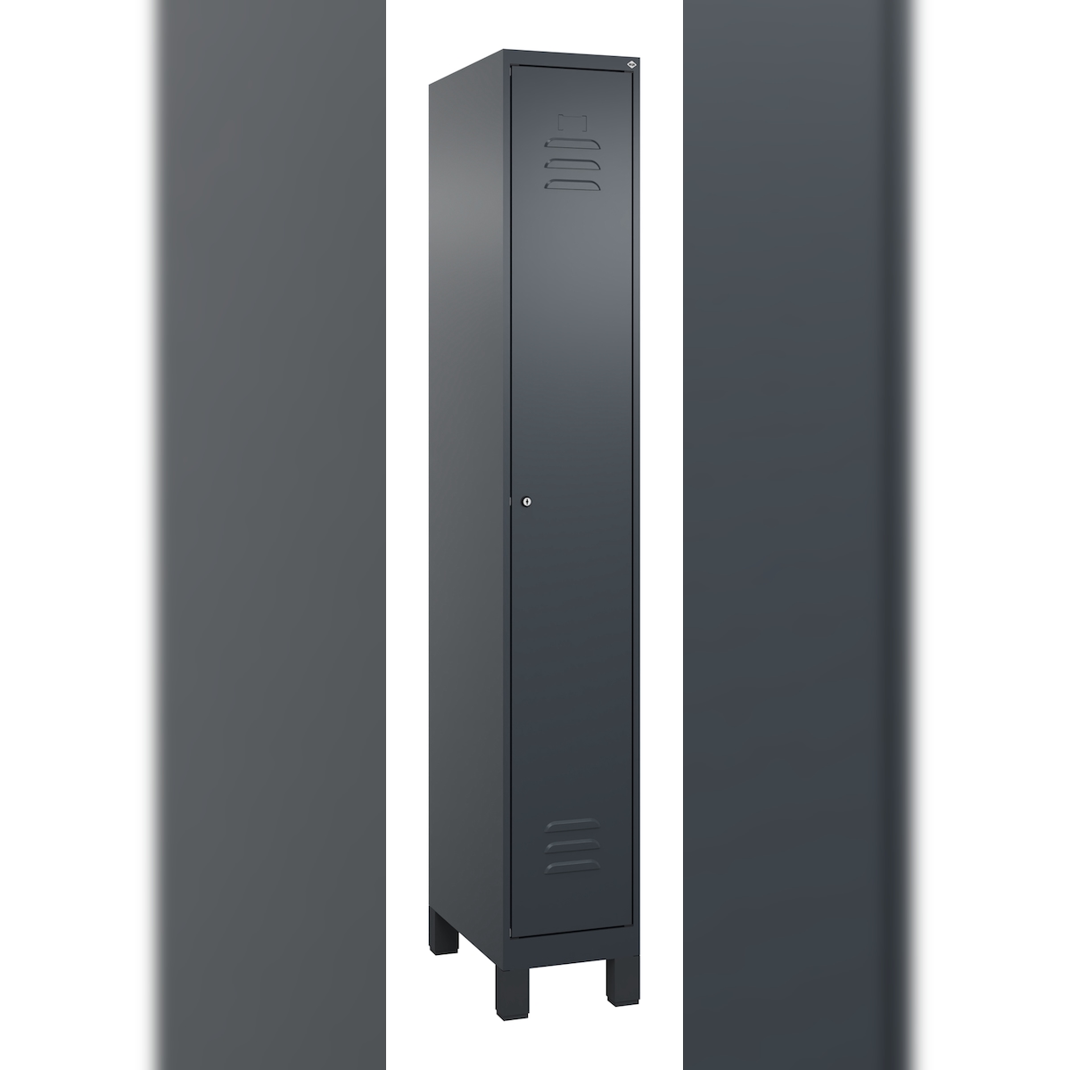 C+P Spind Classic PLUS, Füßen, 1 Abteil, HxBxT 195x30x50cm, Zylinderschloss, Anthrazit von PROREGAL Image