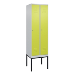 C+P Spind Classic PLUS, Gestell, 2 Abteile, HxBxT 212x60x50cm, Zylinderschloss, Hellgrau/Clowngrün von PROREGAL Image