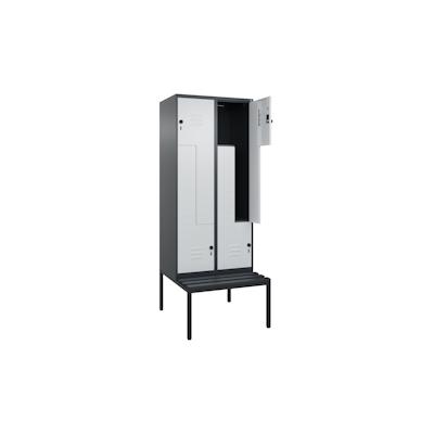 C+P Z-Spind Classic PLUS, Kunststoff untergebaute Sitzbank, 4 Abteile, HxBxT 212x80x82cm, Sicherheitsdrehriegel, Anthrazit/Hellgrau von PROREGAL