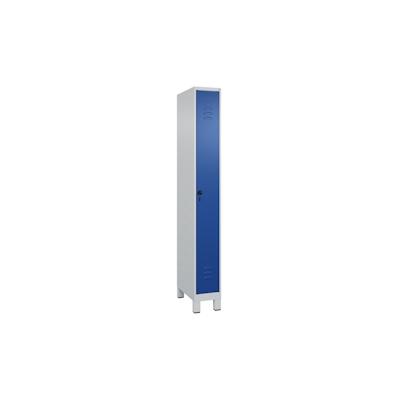 C+P Spind Classic PLUS, Füßen, 1 Abteil, HxBxT 195x25x50cm, Sicherheitsdrehriegel, Hellgrau/Enzianblau von PROREGAL Image