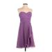 David's Bridal Cocktail Dress - Party Strapless Sleeveless: Purple Print Dresses - Women's Size 4