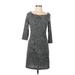 Jonathan Martin Casual Dress - Sheath Boatneck 3/4 sleeves: Gray Leopard Print Dresses - Women's Size 6