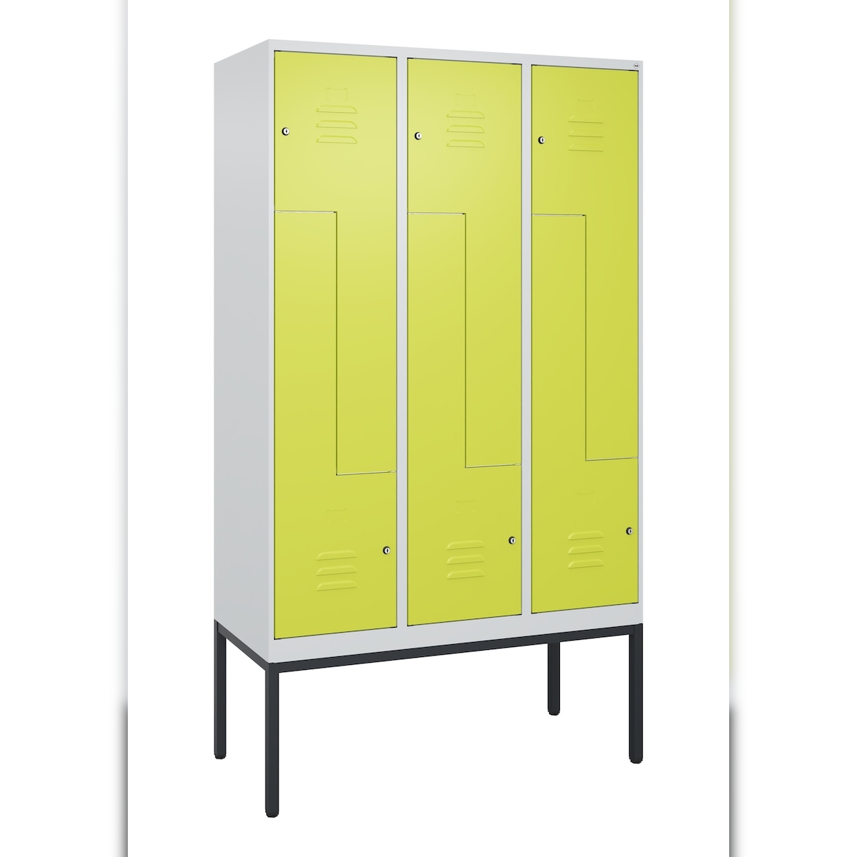 C+P Z-Spind Classic PLUS, Gestell, 6 Abteile, HxBxT 212x120x50cm, Zylinderschloss, Hellgrau/Clowngrün von PROREGAL Image