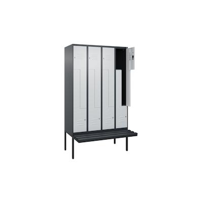 C+P Z-Spind Classic PLUS, Kunststoff schwebende Sitzbank, 8 Abteile, HxBxT 212x120x82cm, Zylinderschloss, Anthrazit/Hellgrau von PROREGAL Image