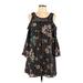 Trixxi Casual Dress - Shift Scoop Neck 3/4 sleeves: Black Floral Dresses - Women's Size Large