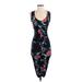 Bar III Cocktail Dress - Midi Plunge Sleeveless: Black Floral Dresses - Women's Size 2X-Small