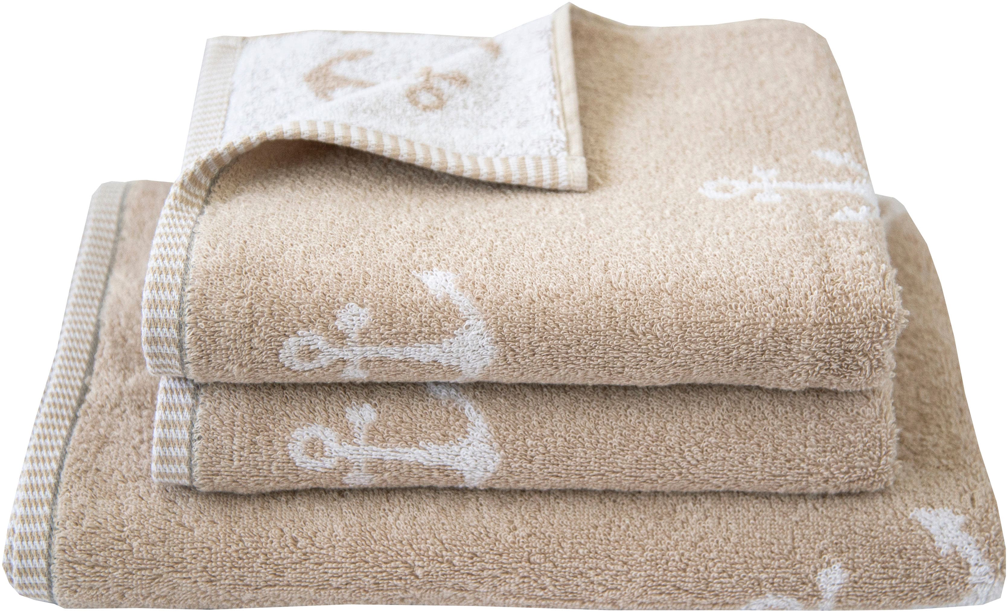 Handtuch Set DYCKHOFF "Maritim, Nautic", beige (greige), 3 Stk., Frottier, Frottier, Obermaterial: 100% Baumwolle, Handtuch-Sets, 2 Handtücher (50x100 cm), 1 Duschtuch (70x140 cm)