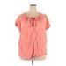 Croft & Barrow Plus Short Sleeve Blouse: Pink Print Tops - Women's Size 2X Plus