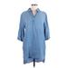 Thread & Supply Casual Dress - Shift Collared 3/4 sleeves: Blue Solid Dresses - Women's Size 6